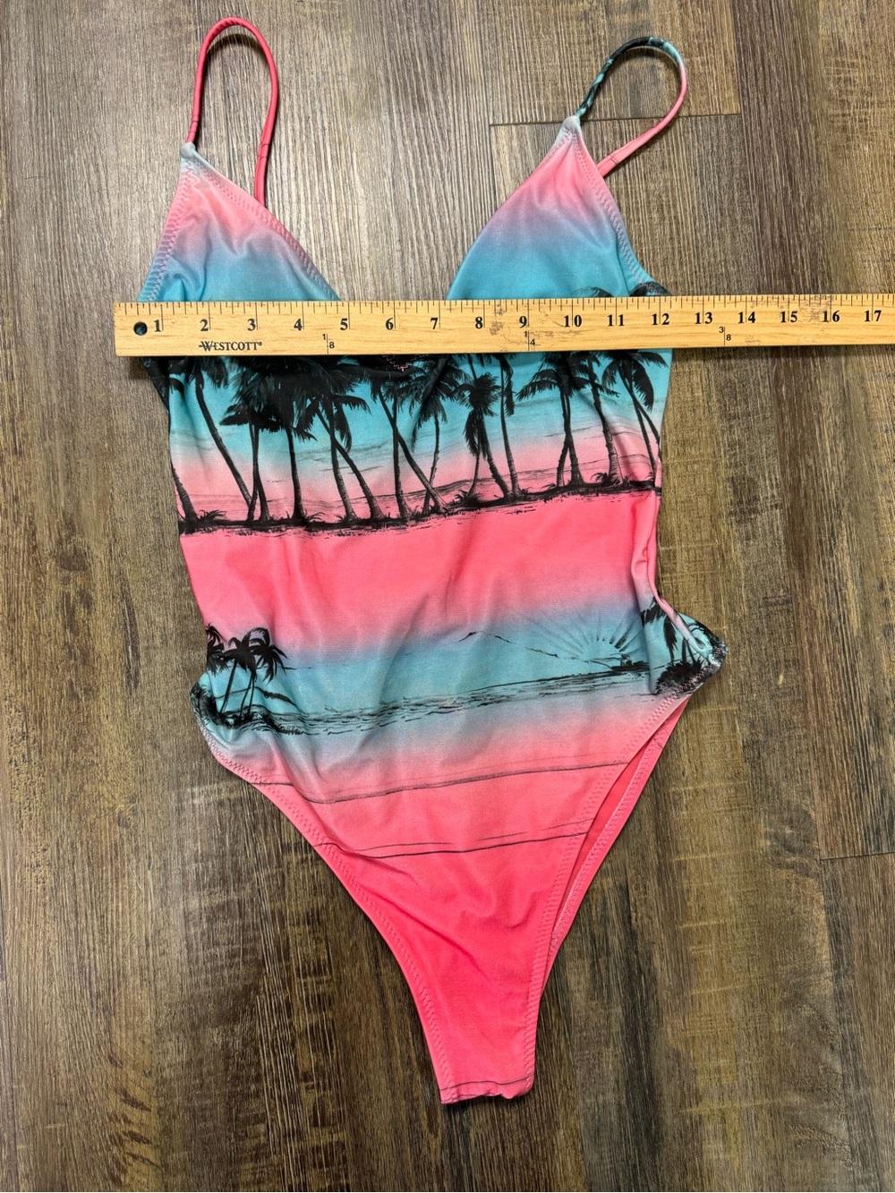 Zara Accessories Tropical Ombre Palm One-Piece Swimsuit - Pink & Teal Small - Picture 3 of 13